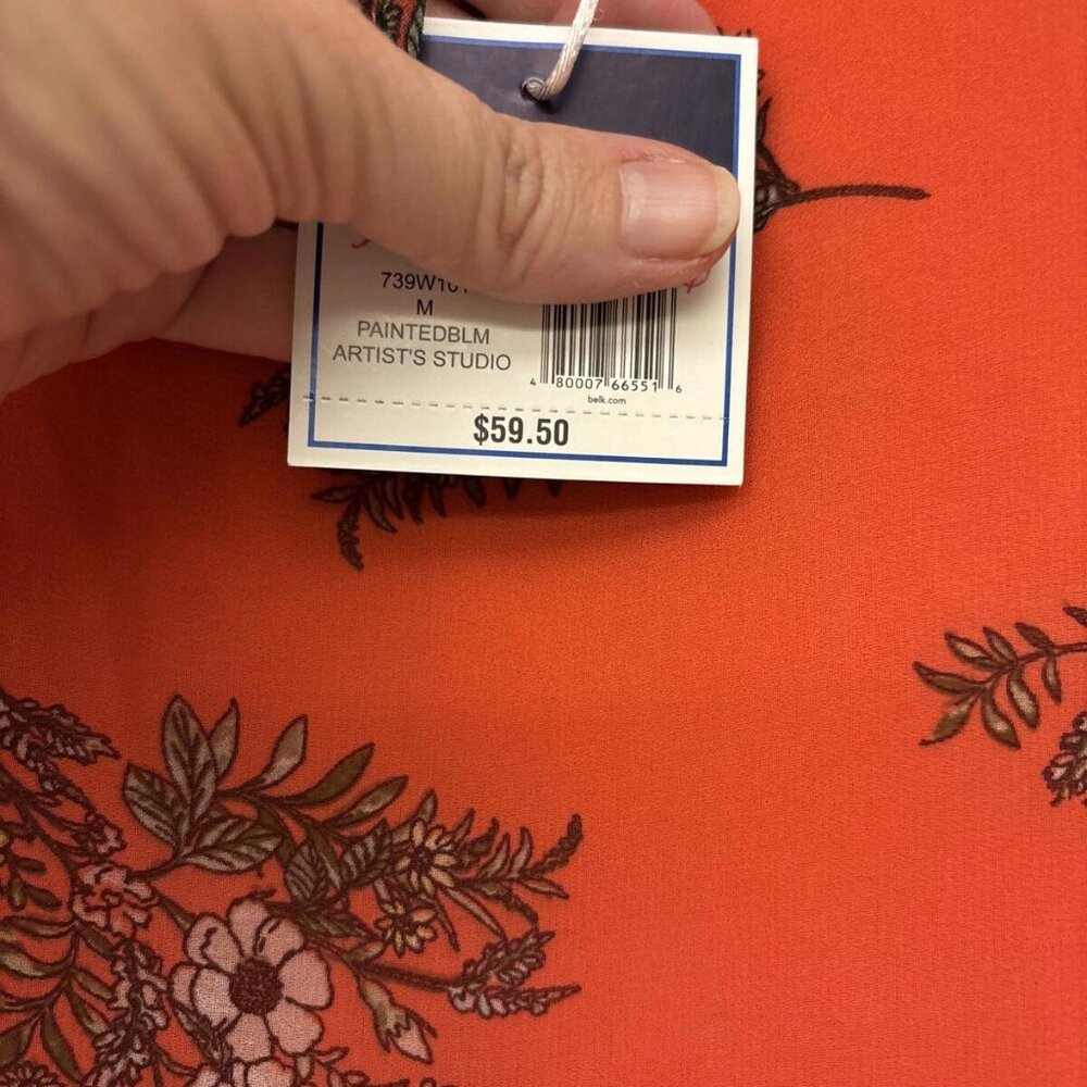KAARI BLUE~ NWT $59 Coral Floral Top Boho Blouse Short Sleeves ~ M. New! - Picture 7 of 9